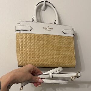 kate spade White and Tan Woven Satchel